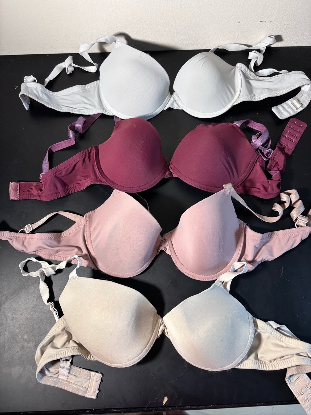 SHEIN 4-Pack Padded T-Shirt Bras in White, Burgundy, Pink, Cream